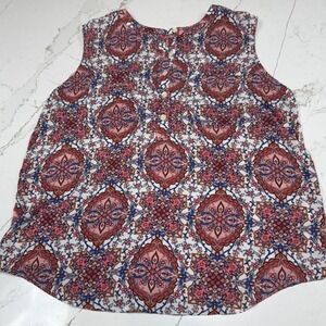 LOFT Womens Medium Pink Blue Medallion Paisley Sleeveless Blouse Size Med